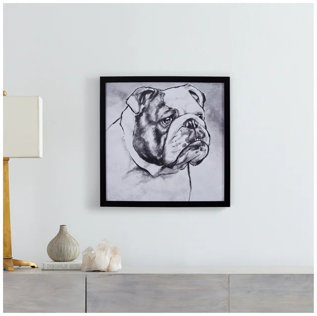 Stone & Beam 黑白鬥牛犬裝框掛畫｜18×18吋 · 同款實物照片